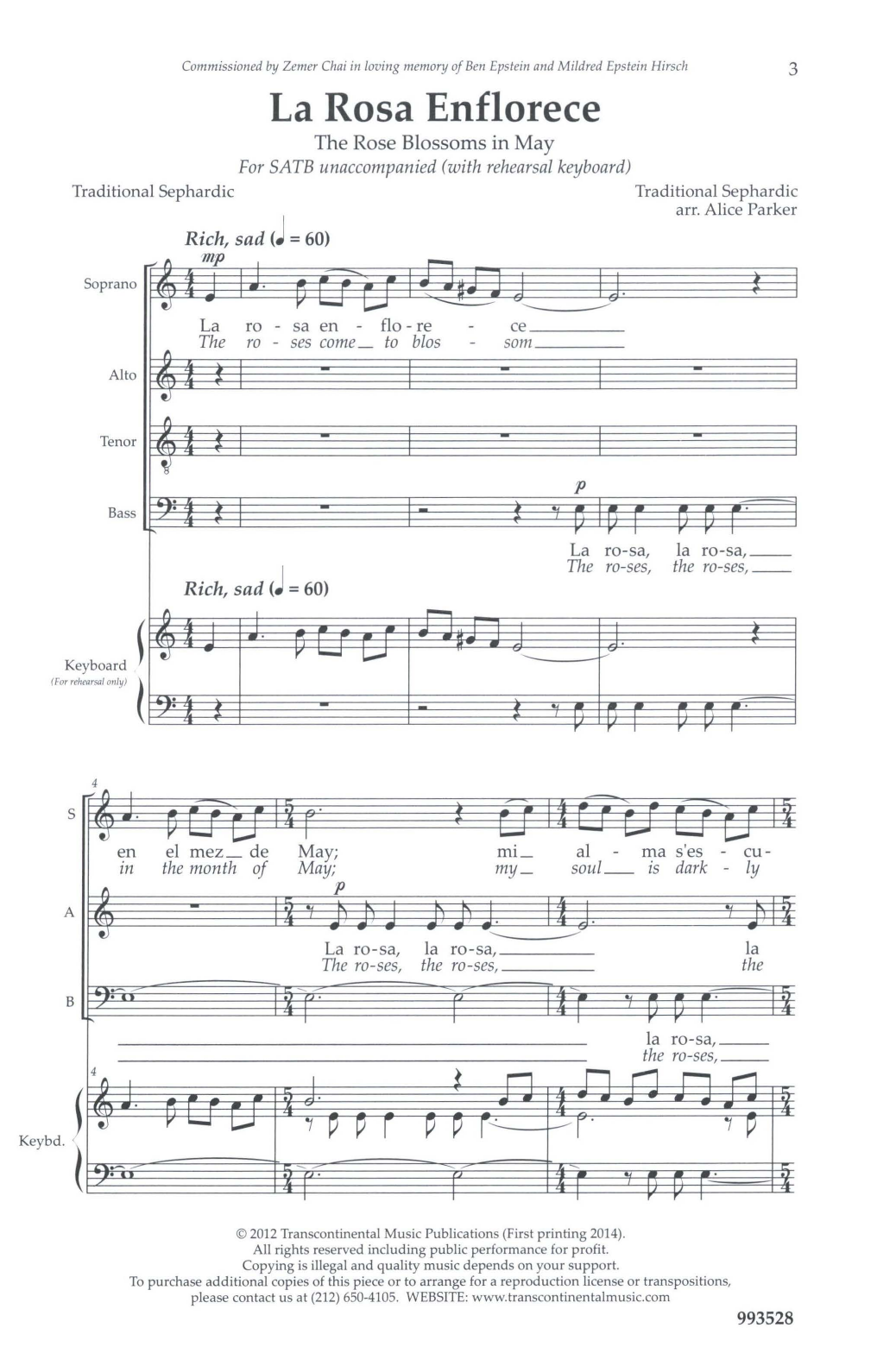 Alice Parker La Rosa Enflorece Sheet Music Notes & Chords for SATB Choir - Download or Print PDF