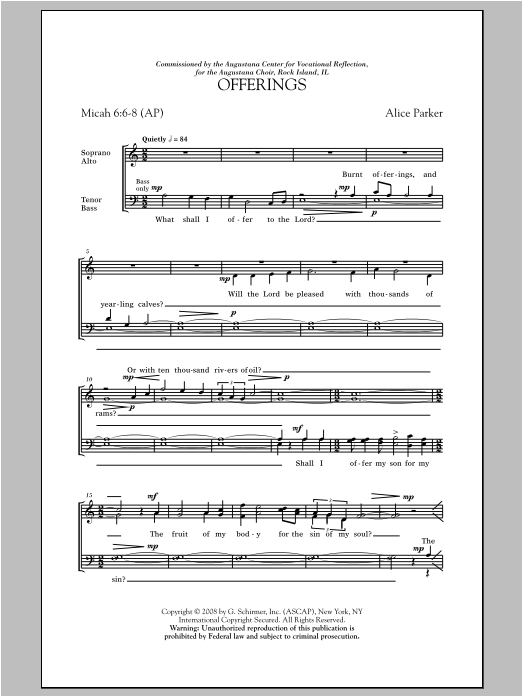 Alice Parker Offerings Sheet Music Notes & Chords for SATB - Download or Print PDF