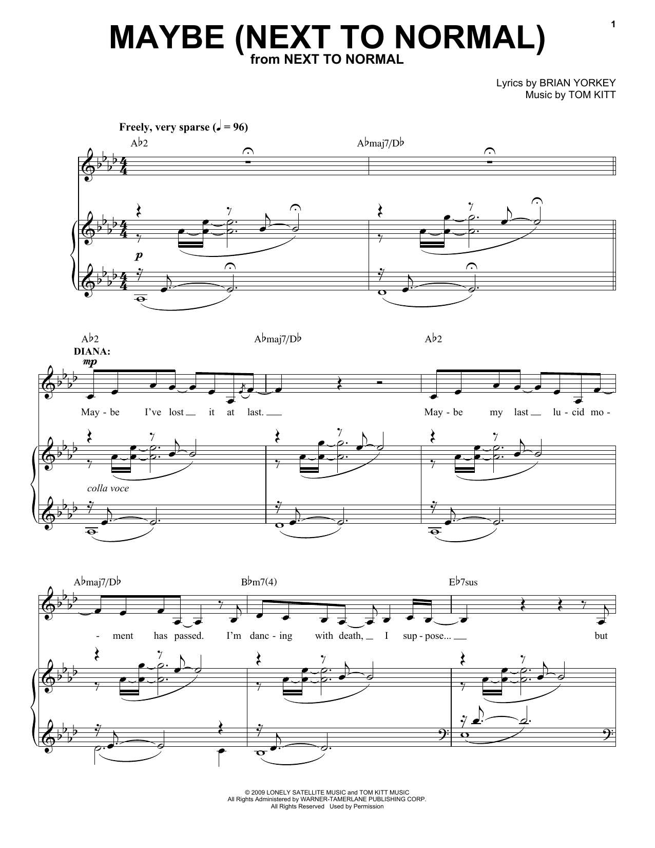 Alice Ripley & Jennifer Damiano Maybe (Next To Normal) Sheet Music Notes & Chords for Piano & Vocal - Download or Print PDF