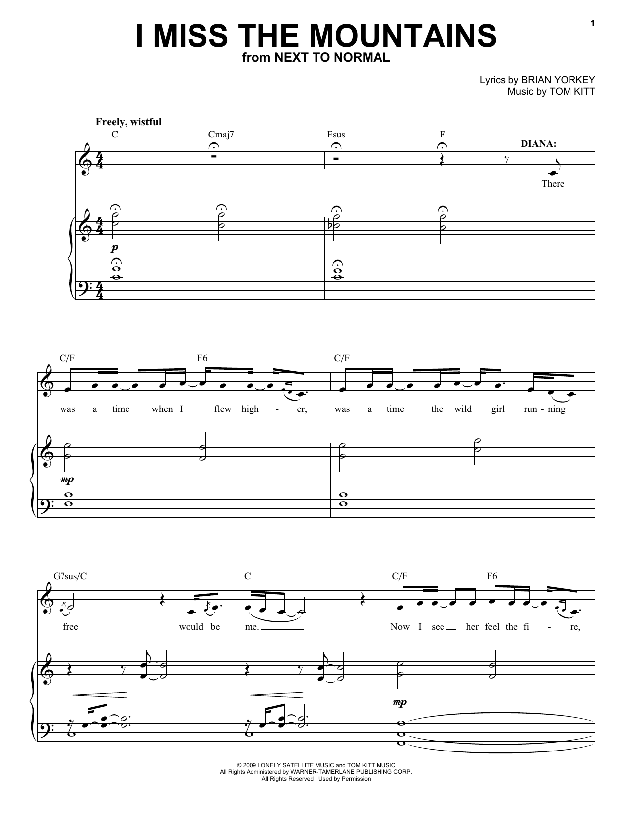 Alice Ripley I Miss The Mountains (from Next to Normal) Sheet Music Notes & Chords for Piano & Vocal - Download or Print PDF