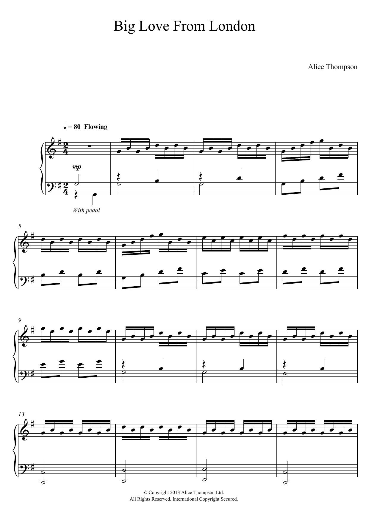 Alice Thompson Big Love From London Sheet Music Notes & Chords for Piano - Download or Print PDF