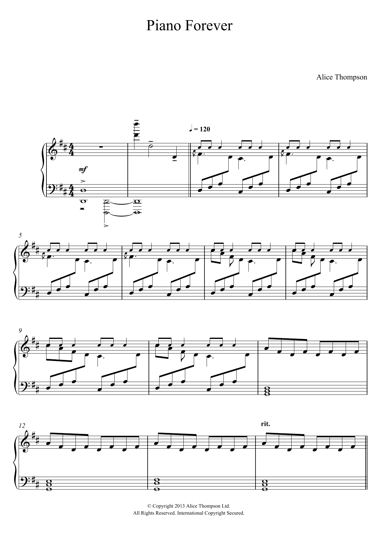 Alice Thompson Piano Forever Sheet Music Notes & Chords for Piano - Download or Print PDF