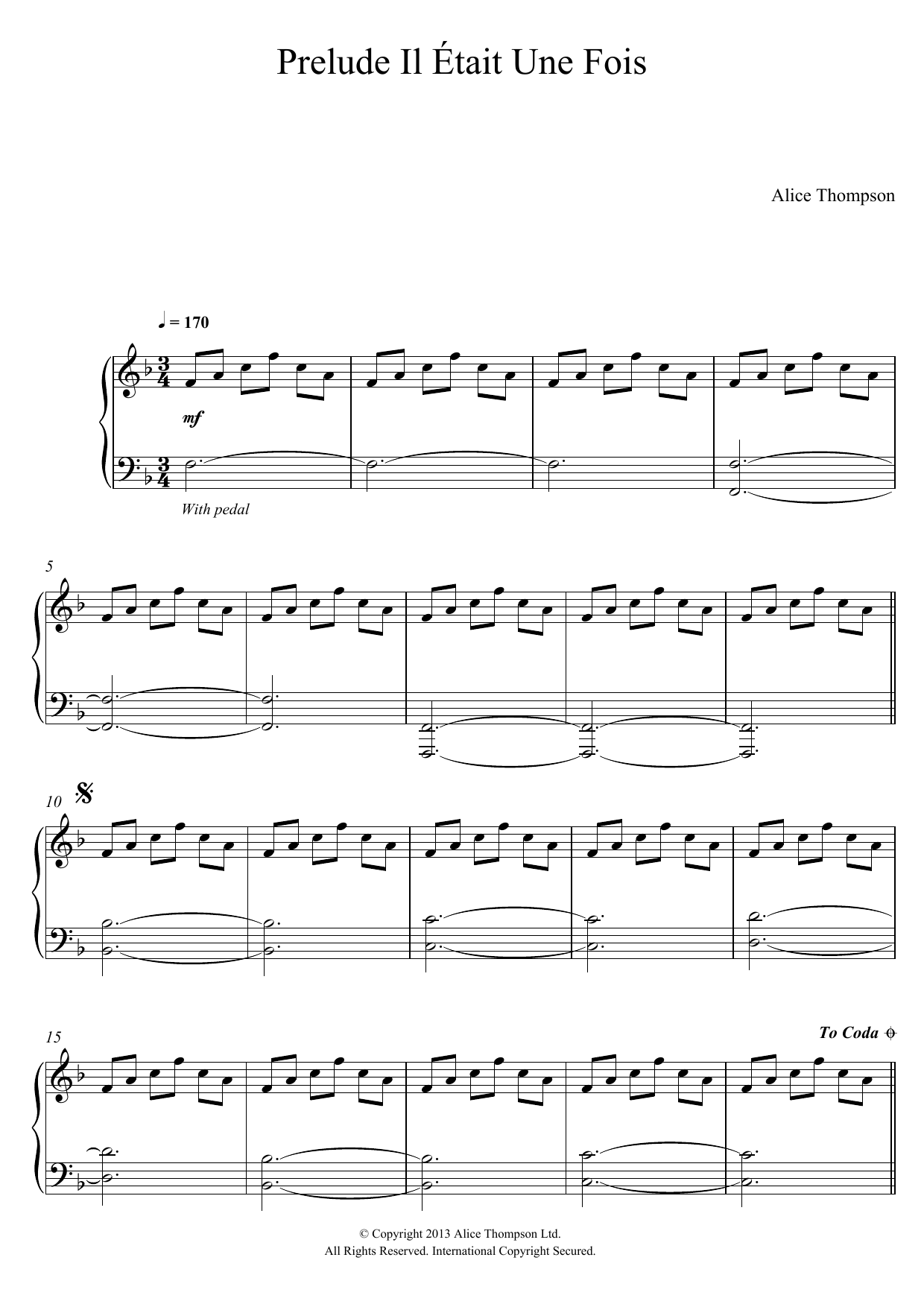 Alice Thompson Prelude: Il Etait Une Fois... Sheet Music Notes & Chords for Piano - Download or Print PDF