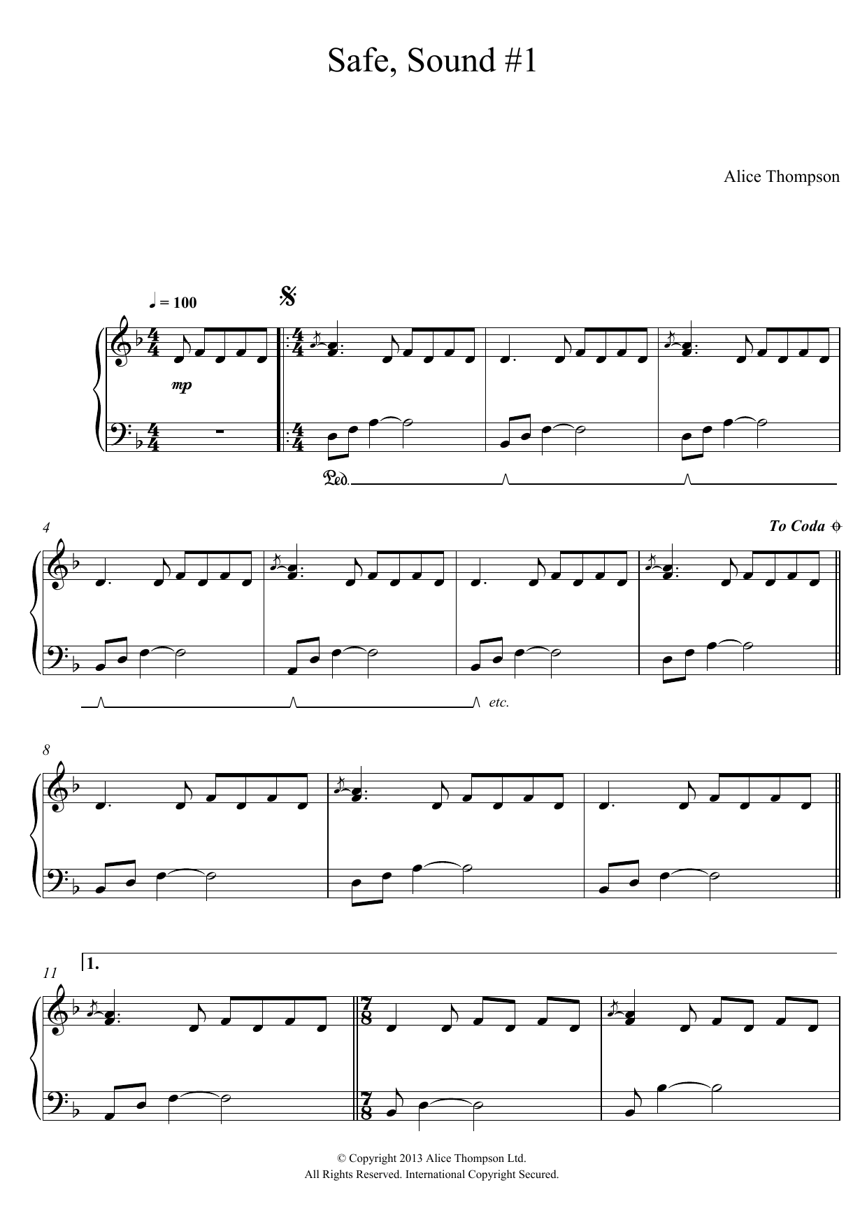 Alice Thompson Safe, Sound No. 1 Sheet Music Notes & Chords for Piano - Download or Print PDF