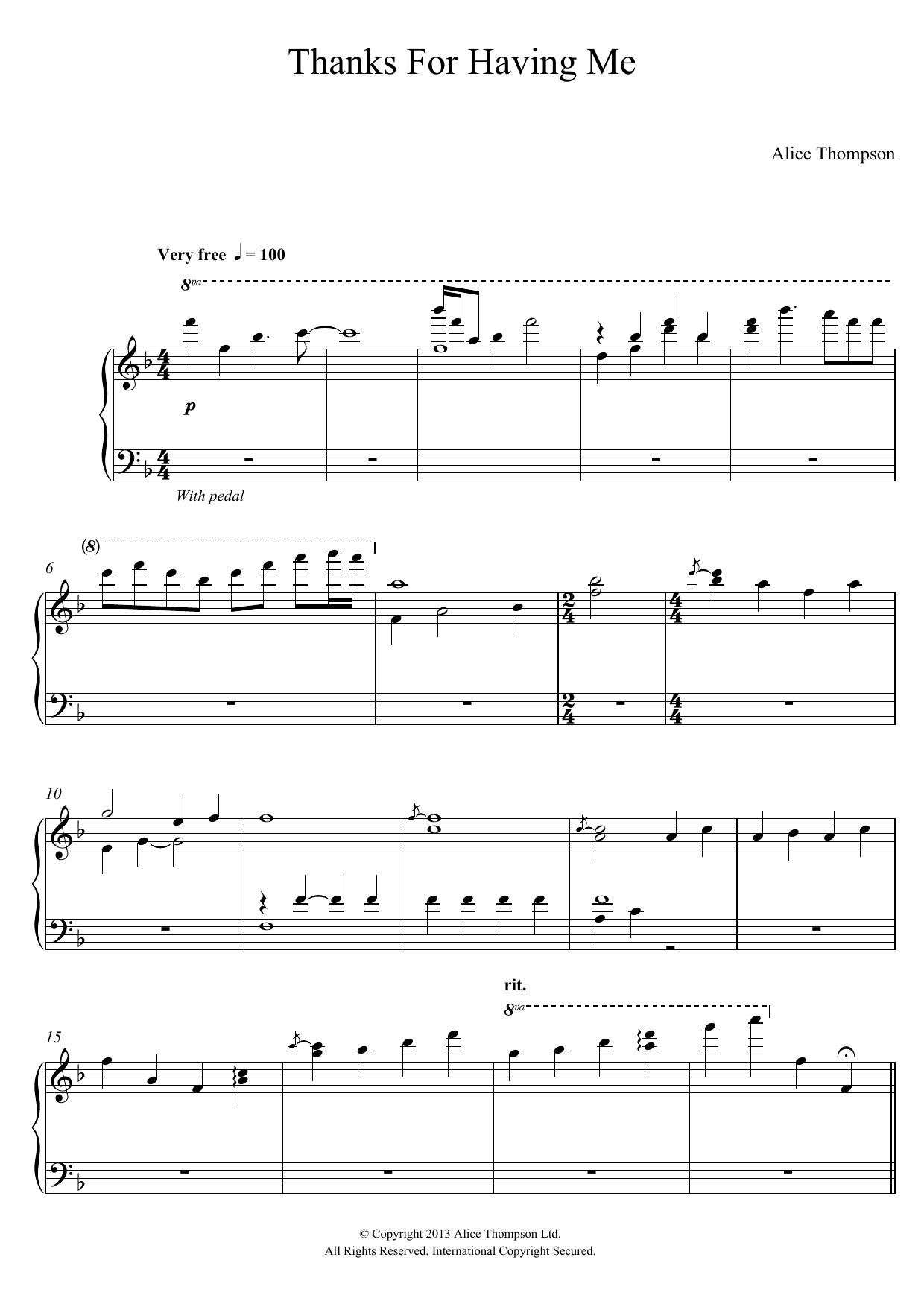 Alice Thompson Thanks For Having Me Sheet Music Notes & Chords for Piano - Download or Print PDF