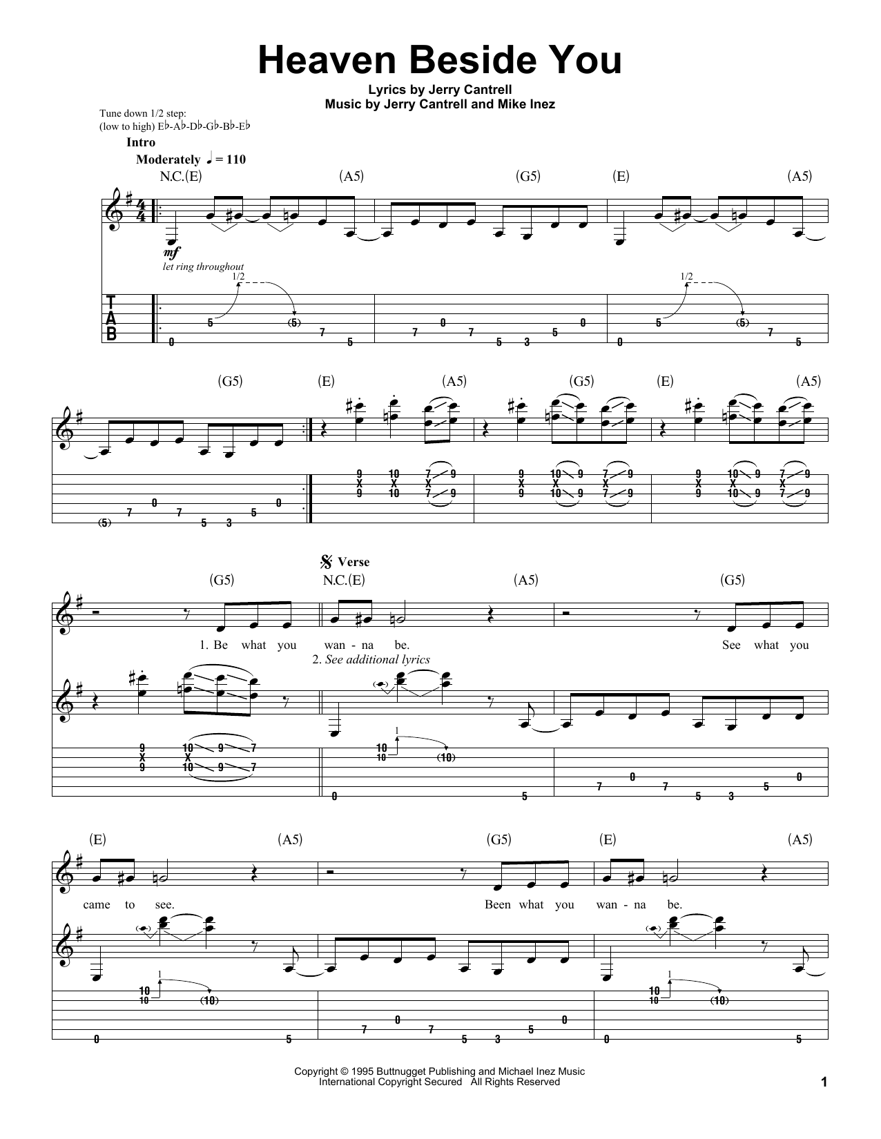 Preview Alice In Chains Heaven Beside You Pop sheet music, notes and chords for Guitar Tab Play-Along, SKU: 65390 Heaven Beside You sheet music