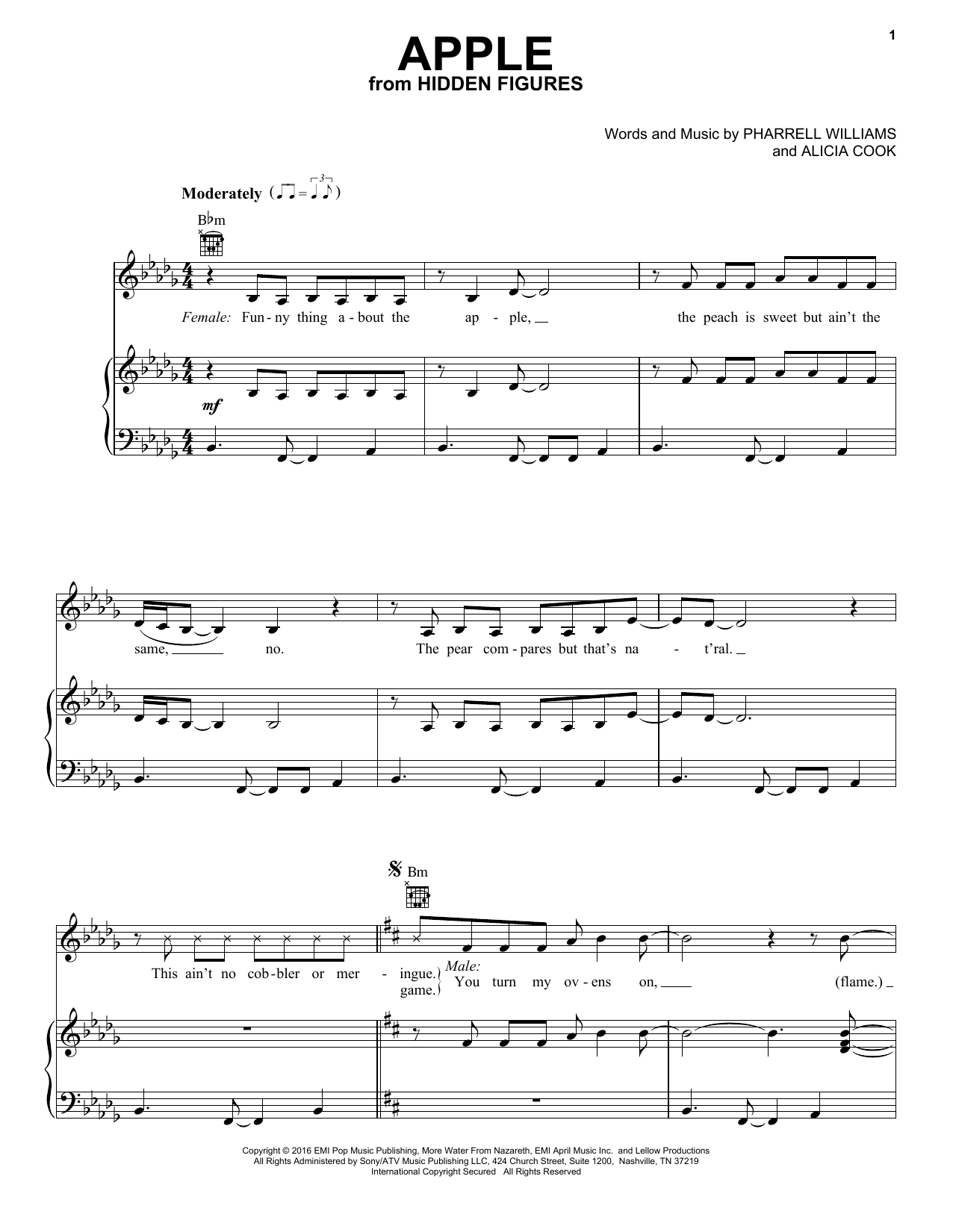 Alicia Keys and Pharrell Williams Apple Sheet Music Notes & Chords for Piano, Vocal & Guitar (Right-Hand Melody) - Download or Print PDF