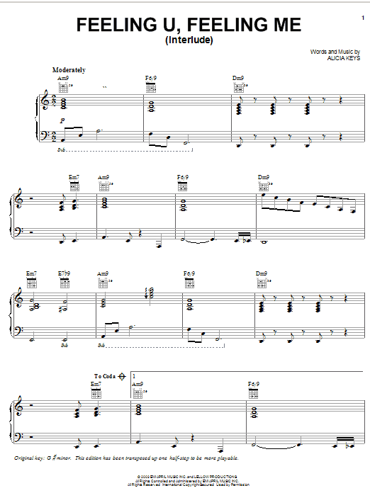 Alicia Keys Feeling U, Feeling Me (Interlude) Sheet Music Notes & Chords for Piano, Vocal & Guitar (Right-Hand Melody) - Download or Print PDF