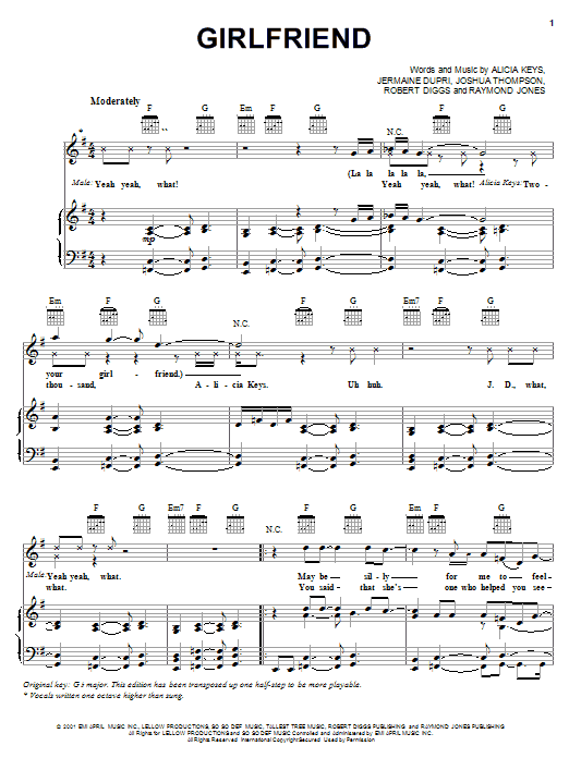 Alicia Keys Girlfriend Sheet Music Notes & Chords for Piano, Vocal & Guitar (Right-Hand Melody) - Download or Print PDF