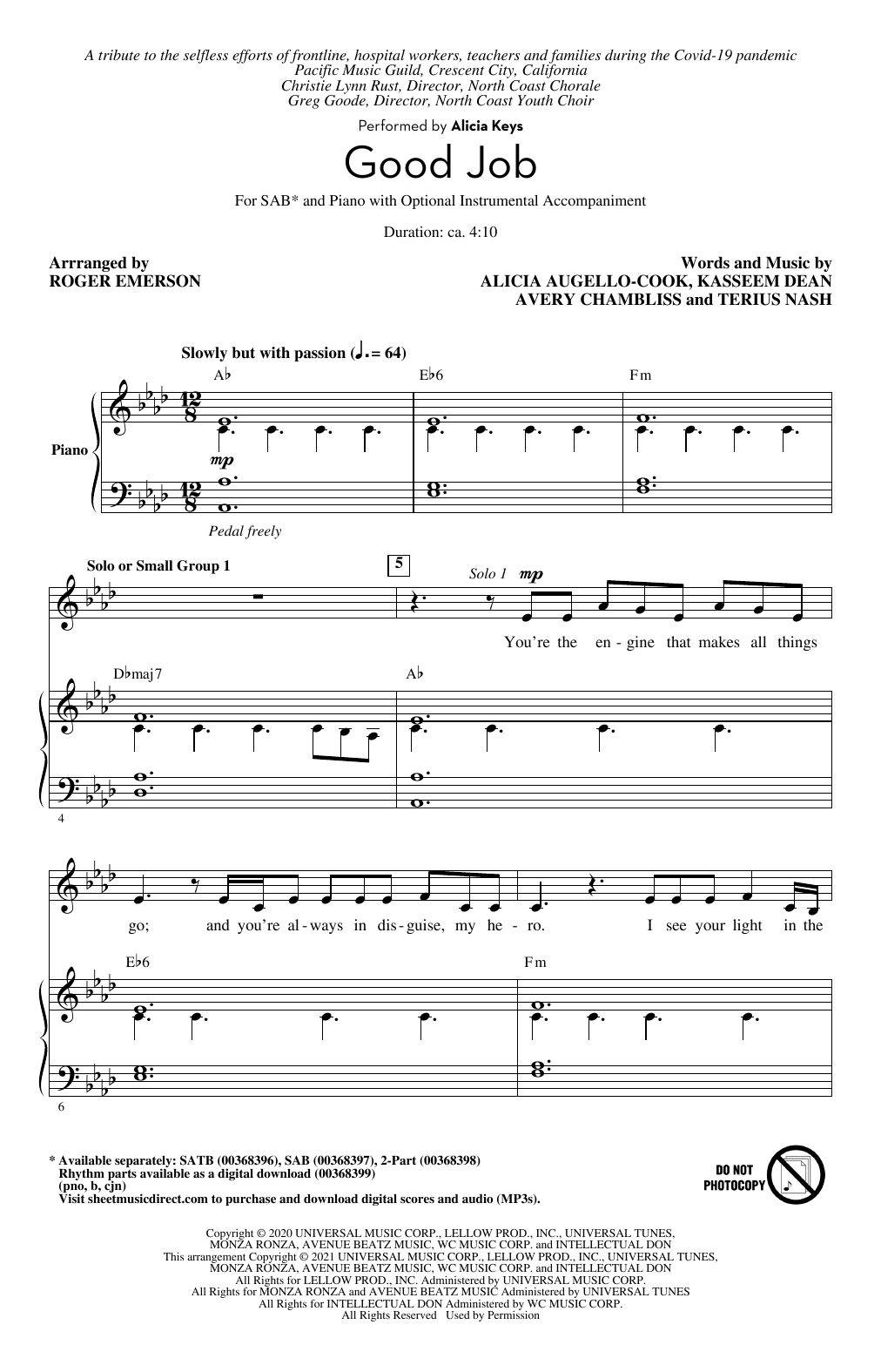 Alicia Keys Good Job (arr. Roger Emerson) Sheet Music Notes & Chords for 2-Part Choir - Download or Print PDF