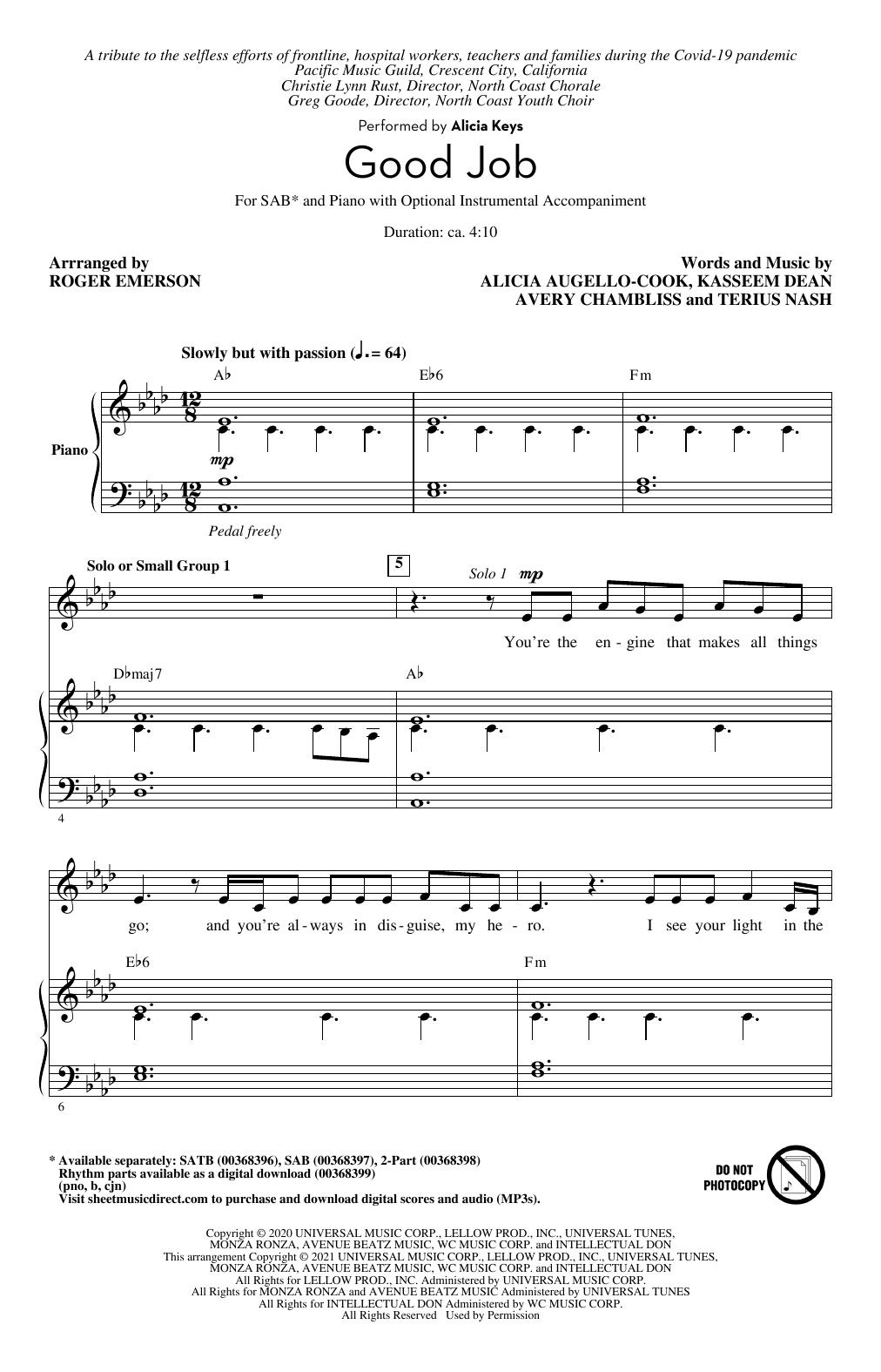 Alicia Keys Good Job (arr. Roger Emerson) Sheet Music Notes & Chords for SAB Choir - Download or Print PDF