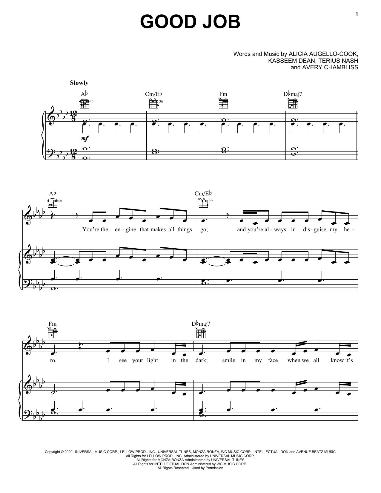 Alicia Keys Good Job Sheet Music Notes & Chords for Piano, Vocal & Guitar (Right-Hand Melody) - Download or Print PDF