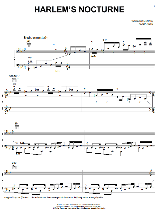 Alicia Keys Harlem's Nocturne Sheet Music Notes & Chords for Piano, Vocal & Guitar (Right-Hand Melody) - Download or Print PDF