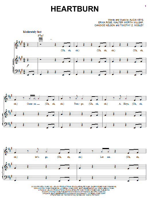 Alicia Keys Heartburn Sheet Music Notes & Chords for Piano, Vocal & Guitar (Right-Hand Melody) - Download or Print PDF