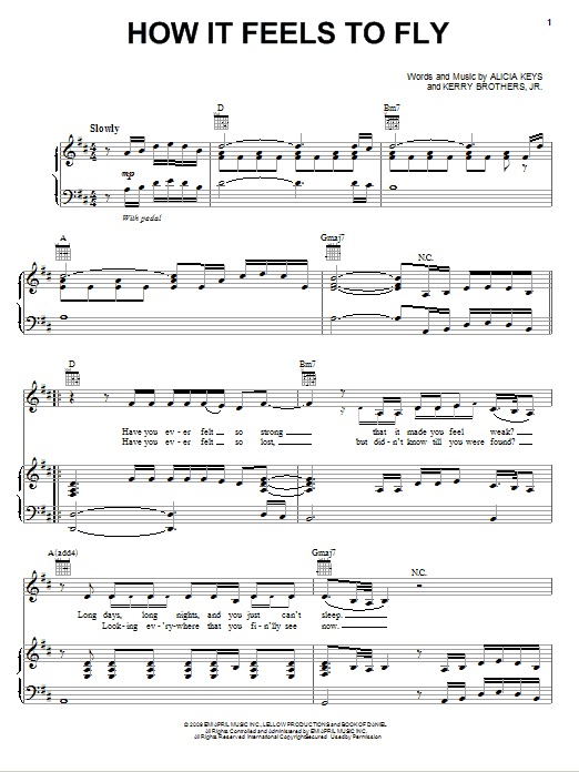 Alicia Keys How It Feels To Fly Sheet Music Notes & Chords for Piano, Vocal & Guitar (Right-Hand Melody) - Download or Print PDF