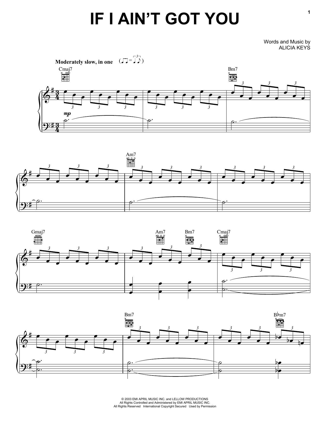 Alicia Keys If I Ain't Got You Sheet Music Notes & Chords for Piano, Vocal & Guitar (Right-Hand Melody) - Download or Print PDF