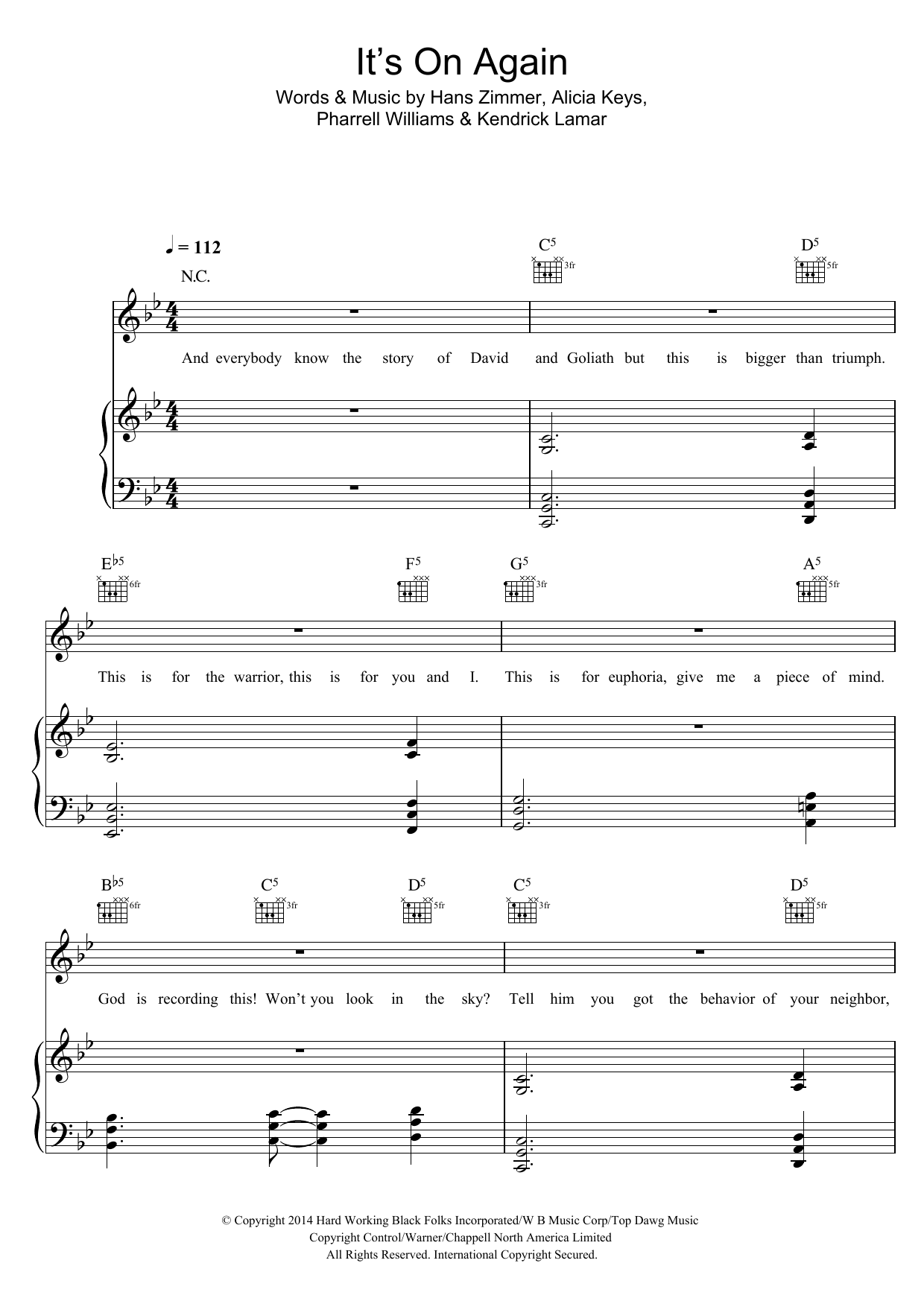 Alicia Keys It's On Again Sheet Music Notes & Chords for Piano, Vocal & Guitar - Download or Print PDF