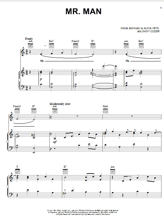 Alicia Keys Mr. Man Sheet Music Notes & Chords for Piano, Vocal & Guitar (Right-Hand Melody) - Download or Print PDF