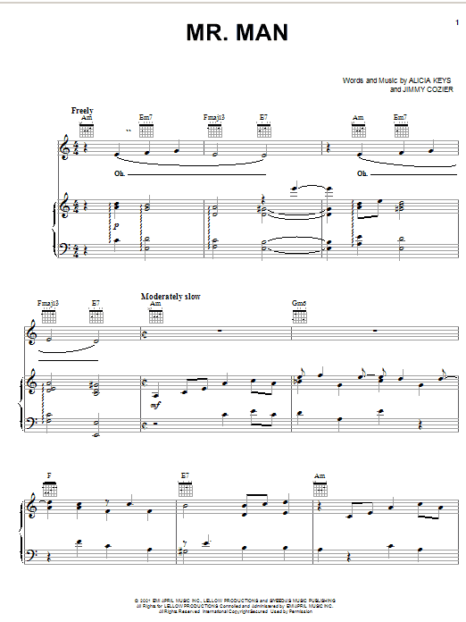 Alicia Keys Mr. Man sheet music notes and chords. Download Printable PDF.