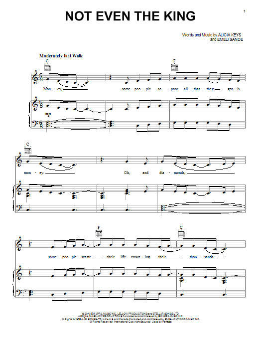 Alicia Keys Not Even The King Sheet Music Notes & Chords for Piano, Vocal & Guitar (Right-Hand Melody) - Download or Print PDF