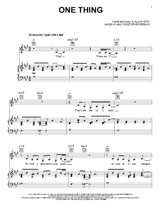 Alicia Keys One Thing Sheet Music Notes & Chords for Piano, Vocal & Guitar (Right-Hand Melody) - Download or Print PDF