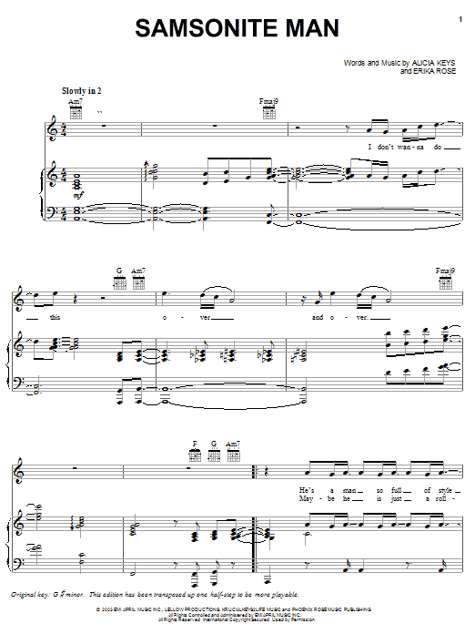 Alicia Keys Samsonite Man Sheet Music Notes & Chords for Piano, Vocal & Guitar (Right-Hand Melody) - Download or Print PDF