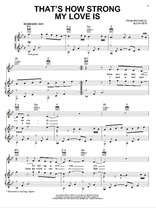 Alicia Keys That's How Strong My Love Is Sheet Music Notes & Chords for Piano, Vocal & Guitar (Right-Hand Melody) - Download or Print PDF