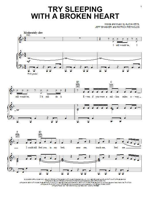 Alicia Keys Try Sleeping With A Broken Heart Sheet Music Notes & Chords for Lyrics & Piano Chords - Download or Print PDF