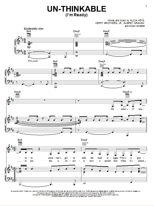 Alicia Keys Un-Thinkable (I'm Ready) Sheet Music Notes & Chords for Piano, Vocal & Guitar (Right-Hand Melody) - Download or Print PDF