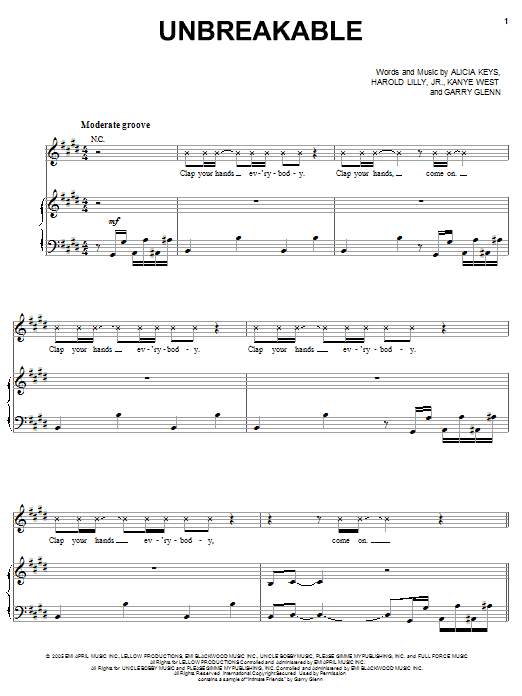 Alicia Keys Unbreakable Sheet Music Notes & Chords for Piano, Vocal & Guitar (Right-Hand Melody) - Download or Print PDF