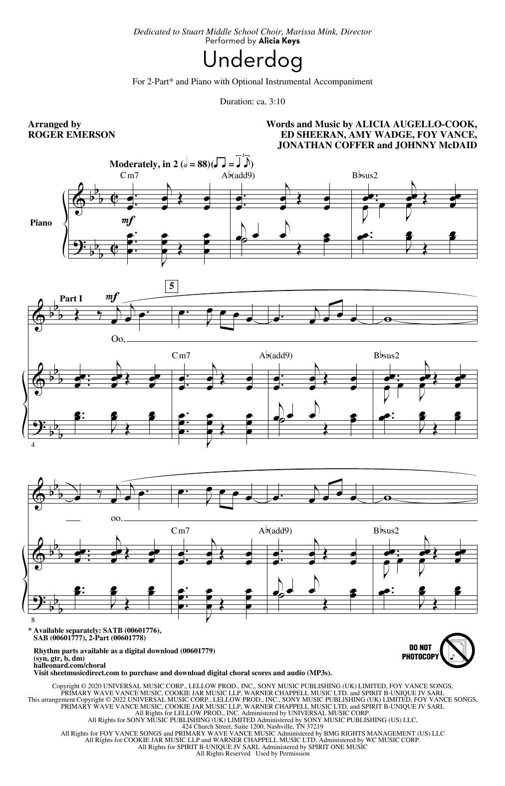 Alicia Keys Underdog (arr. Roger Emerson) Sheet Music Notes & Chords for SATB Choir - Download or Print PDF