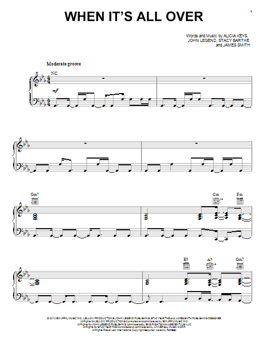 Alicia Keys When It's All Over Sheet Music Notes & Chords for Piano, Vocal & Guitar (Right-Hand Melody) - Download or Print PDF