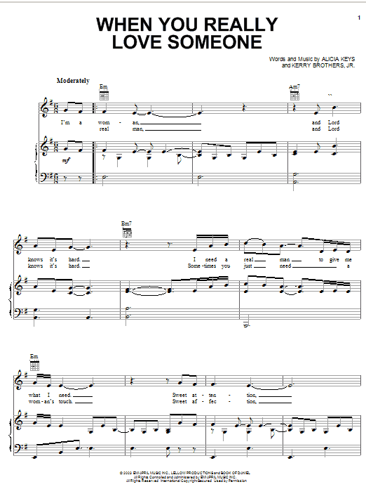 Alicia Keys When You Really Love Someone Sheet Music Notes & Chords for Piano, Vocal & Guitar (Right-Hand Melody) - Download or Print PDF