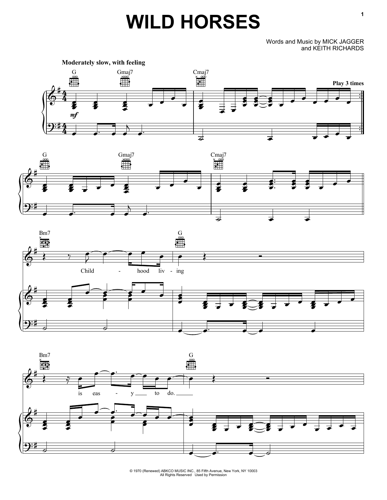 Alicia Keys Wild Horses Sheet Music Notes & Chords for Piano, Vocal & Guitar (Right-Hand Melody) - Download or Print PDF