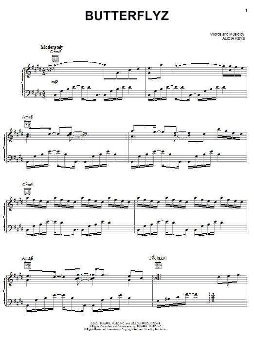 Preview Alicia Keys Butterflyz Pop sheet music, notes and chords for Easy Piano, SKU: 23290 sheet music, piano notes, chords, guitar tabs, score, transpose, transcribe, how to play, guide, download, learn, tutorial, progression, song, artist, awards, billboard, mtv, vh1, tour, single, album, release