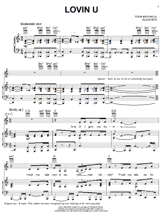 Preview Alicia Keys Lovin U Pop sheet music, notes and chords for Easy Piano, SKU: 23302 sheet music, piano notes, chords, guitar tabs, score, transpose, transcribe, how to play, guide, download, learn, tutorial, progression, song, artist, awards, billboard, mtv, vh1, tour, single, album, release