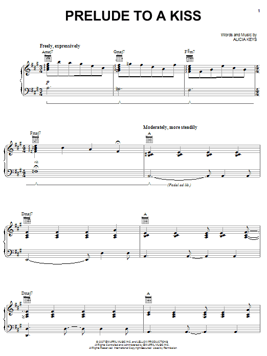 Preview Alicia Keys Prelude To A Kiss Pop sheet music, notes and chords for Piano, Vocal & Guitar (Right-Hand Melody), SKU: 63514 Prelude To A Kiss sheet music