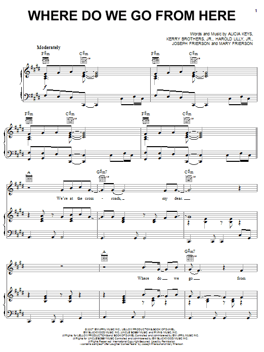 Preview Alicia Keys Where Do We Go From Here Pop sheet music, notes and chords for Piano, Vocal & Guitar (Right-Hand Melody), SKU: 63520 Where Do We Go From Here sheet music