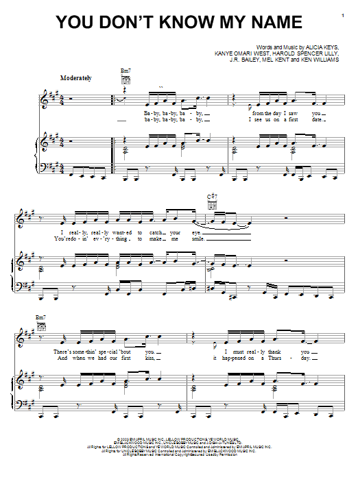 Preview Alicia Keys You Don't Know My Name Pop sheet music, notes and chords for Piano, Vocal & Guitar (Right-Hand Melody), SKU: 26071 You Don't Know My Name sheet music