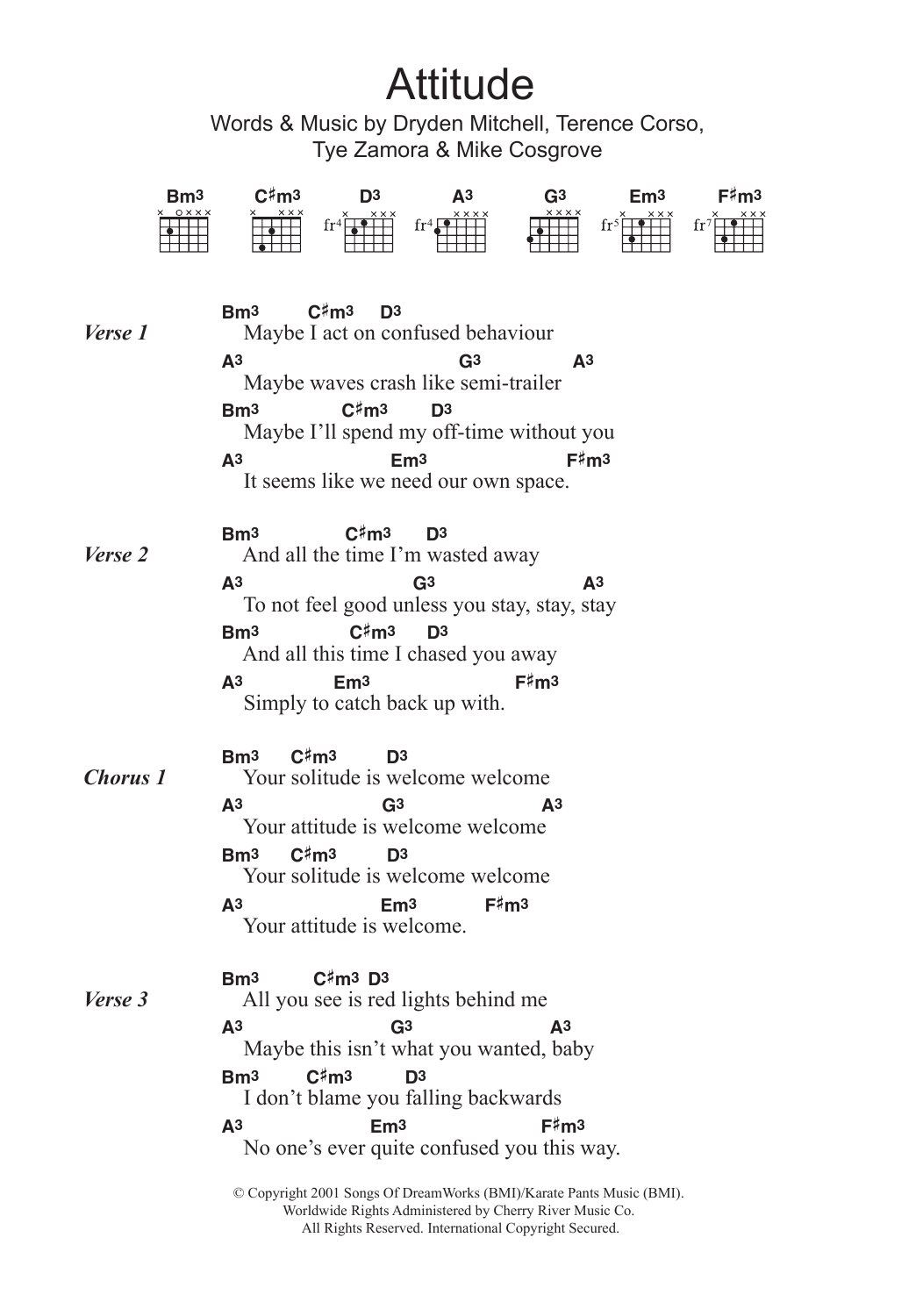 Alien Ant Farm Attitude Sheet Music Notes & Chords for Lyrics & Chords - Download or Print PDF