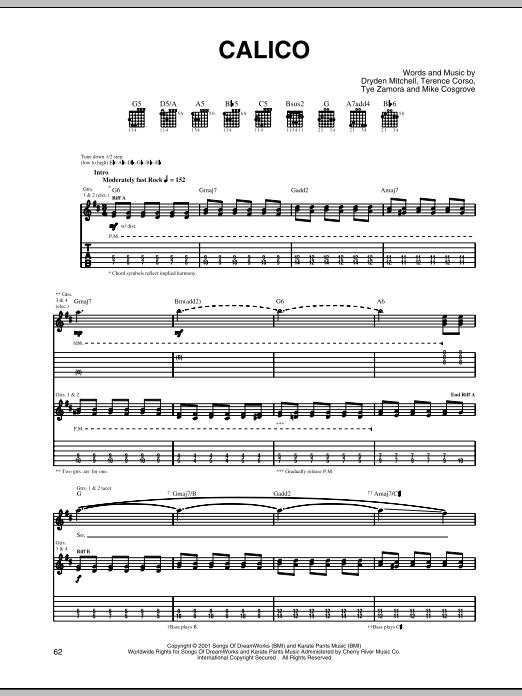 Alien Ant Farm Calico Sheet Music Notes & Chords for Guitar Tab - Download or Print PDF