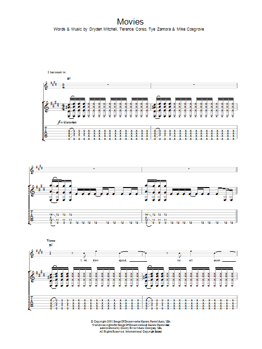 Alien Ant Farm Movies Sheet Music Notes & Chords for Bass Guitar Tab - Download or Print PDF