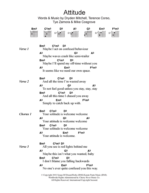 Alien Ant Farm Attitude Sheet Music Notes & Chords for Lyrics & Chords - Download or Print PDF