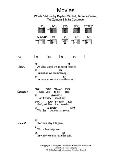 Preview Alien Ant Farm Movies Pop sheet music, notes and chords for Guitar Tab, SKU: 23704 sheet music, piano notes, chords, guitar tabs, score, transpose, transcribe, how to play, guide, download, learn, tutorial, progression, song, artist, awards, billboard, mtv, vh1, tour, single, album, release