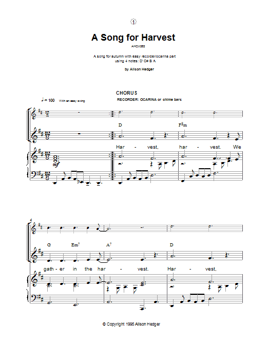 Alison Hedger A Song For Harvest Sheet Music Notes & Chords for Piano, Vocal & Guitar (Right-Hand Melody) - Download or Print PDF