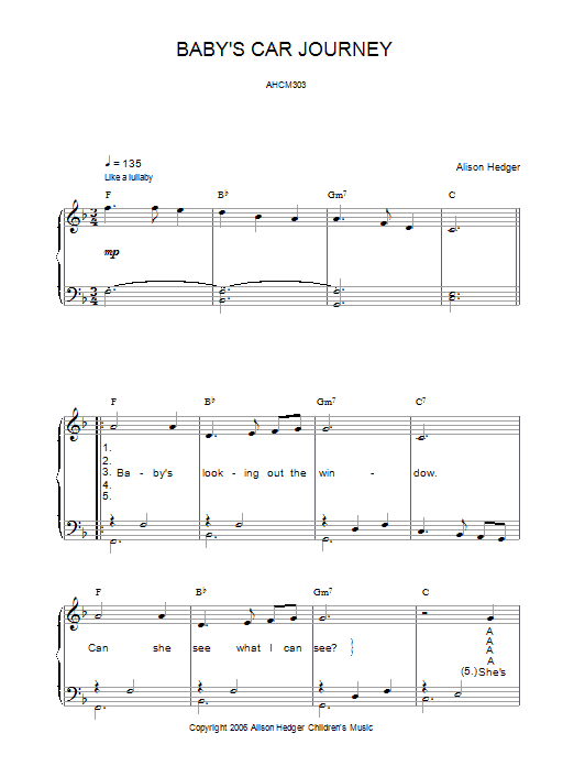 Alison Hedger Baby's Car Journey Sheet Music Notes & Chords for Piano, Vocal & Guitar (Right-Hand Melody) - Download or Print PDF