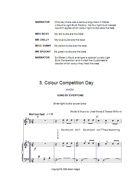 Alison Hedger Colour Competition Day (from Mister Lillibub's Lovely Light Bulbs) Sheet Music Notes & Chords for Piano, Vocal & Guitar (Right-Hand Melody) - Download or Print PDF