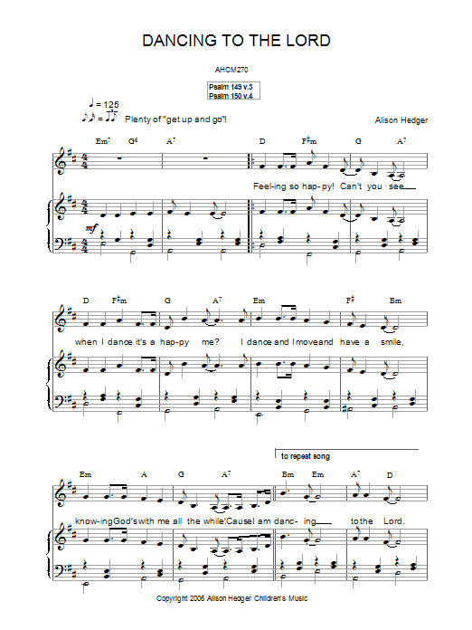 Alison Hedger Dancing To The Lord Sheet Music Notes & Chords for Piano, Vocal & Guitar (Right-Hand Melody) - Download or Print PDF