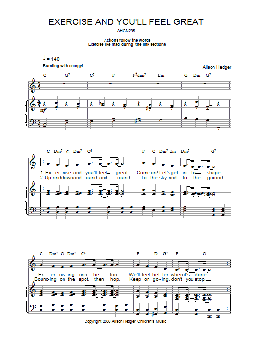 Alison Hedger Exercise And You'll Feel Great Sheet Music Notes & Chords for Piano, Vocal & Guitar (Right-Hand Melody) - Download or Print PDF