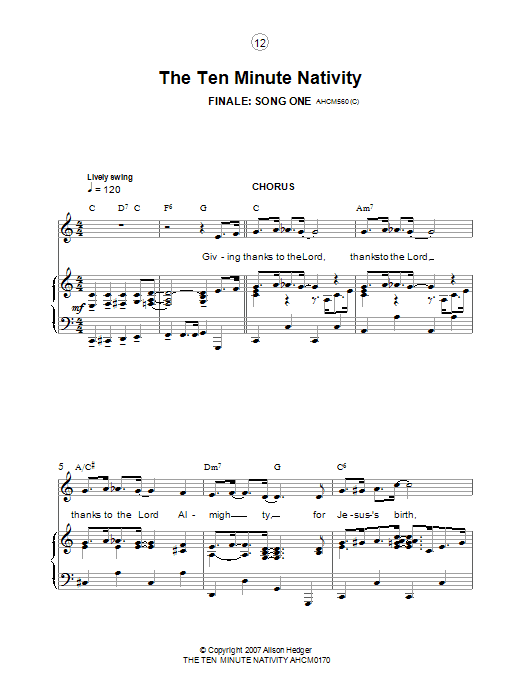 Alison Hedger Finale (from The Ten Minute Nativity) Sheet Music Notes & Chords for Piano, Vocal & Guitar (Right-Hand Melody) - Download or Print PDF